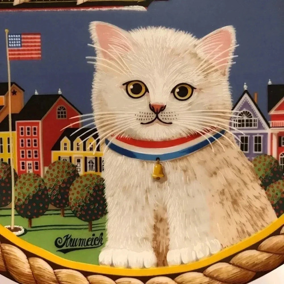 Anna Perenna Uncle Tad's Holiday Cats “Pollyanna” Thaddeus Krumeich Cat Plate - Picture 4 of 14